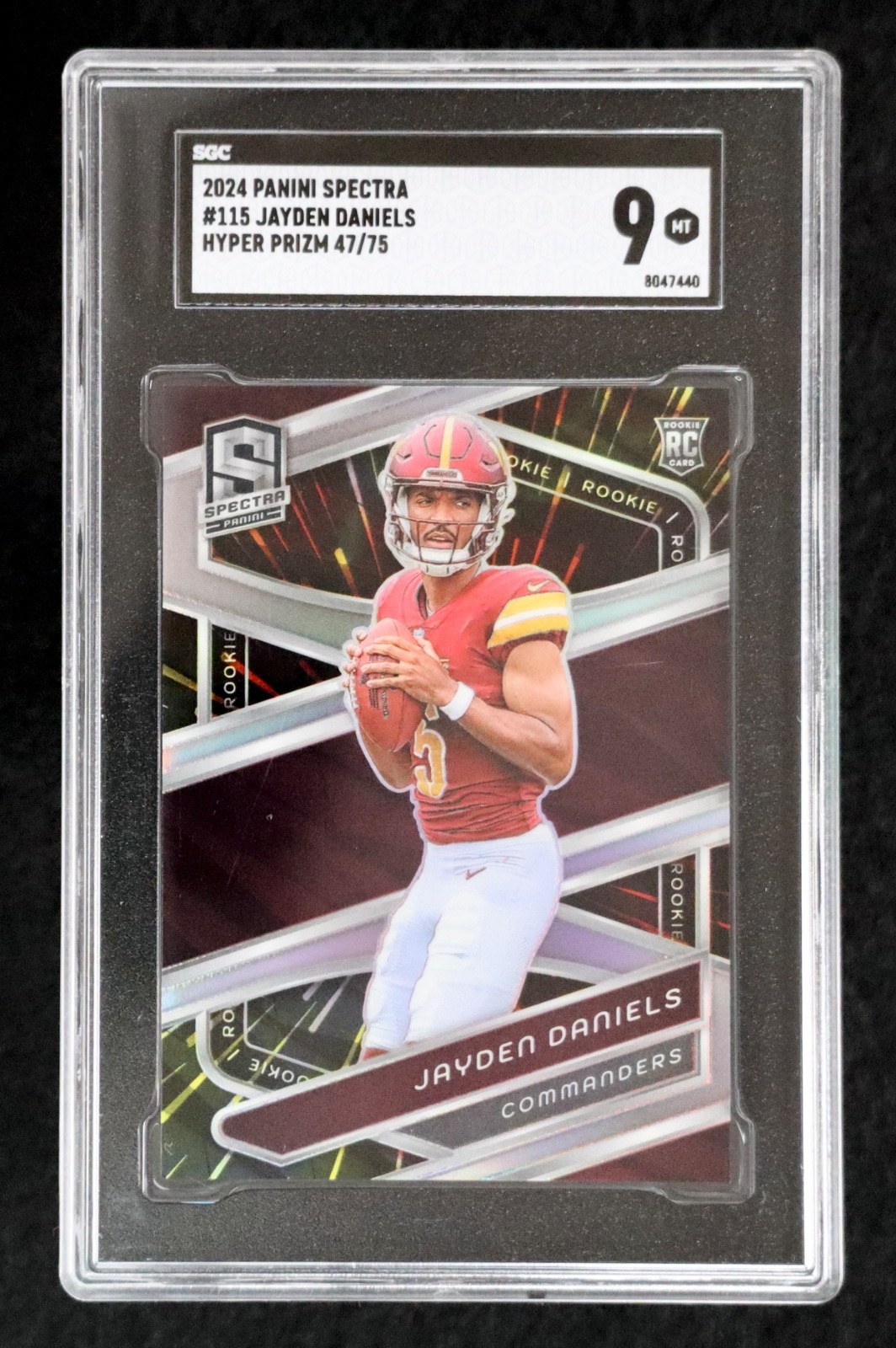 2024 Panini Spectra Jayden Daniels RC /75 SGC 9 Hyper Prizm #115 Commanders S2