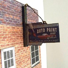 1/18, 1/24 Scale Vintage Distressed Auto Paint Shop 2-Sided Hanging Sign
