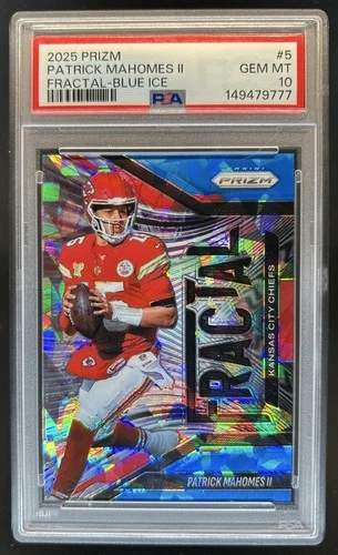 2025 Panini Prizm Patrick Mahomes II Fractal Blue Ice #/99 Chiefs PSA 10