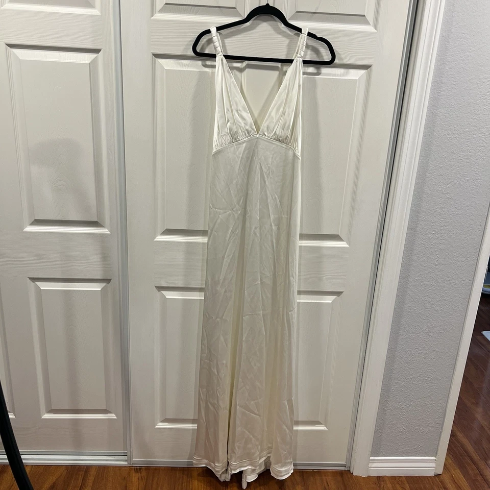 Jonathan Simkhai Plunging A-Line Satin Gown White Bridal Wedding Size 4 NWT - Image 4 of 4