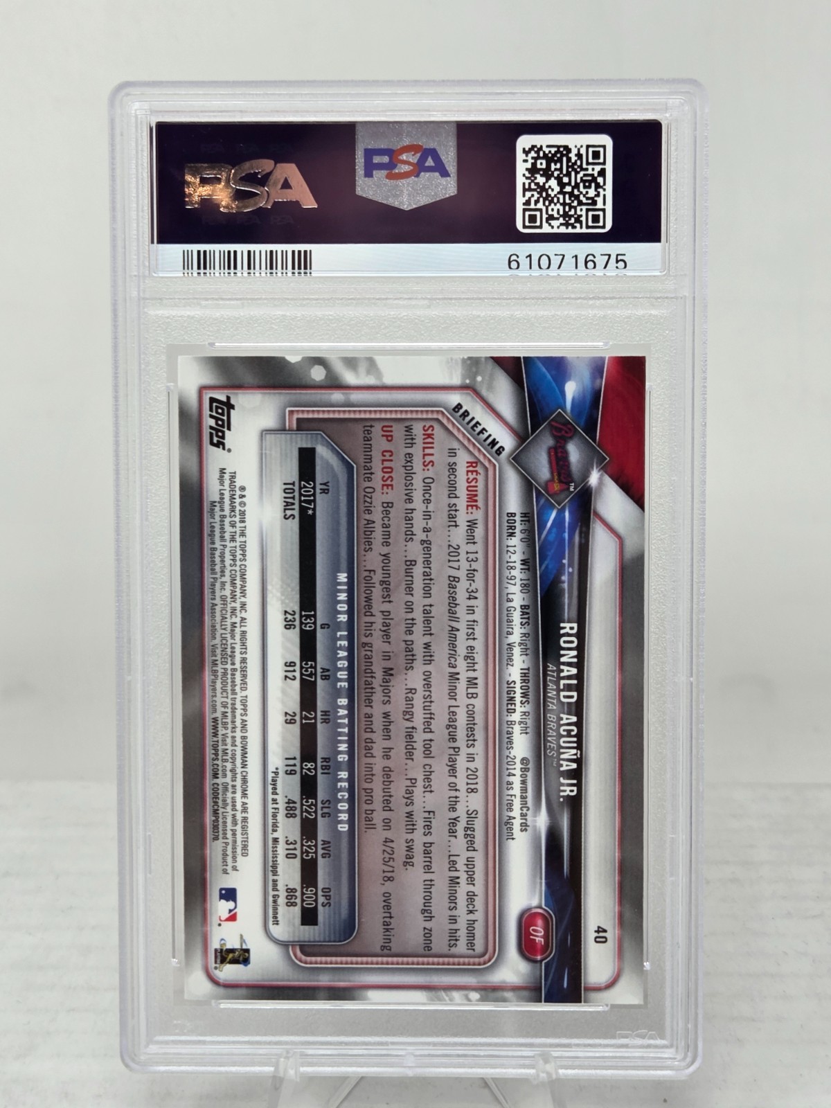 2018 Bowman Chrome RONALD ACUNA JR. Rookie Card PSA 8 view 2