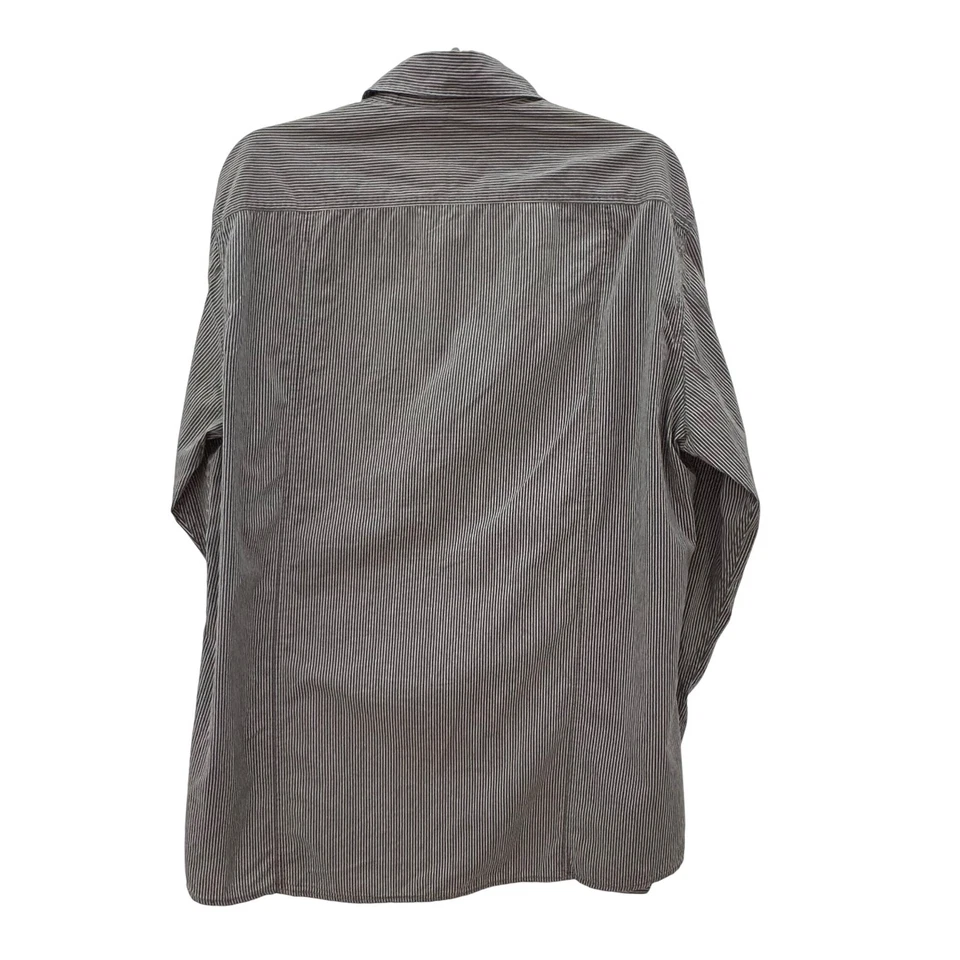 Esprit Mens Slim Fit Brown/Gray Striped Long Sleeve Snap Front Shirt Y2K - Image 2 of 4