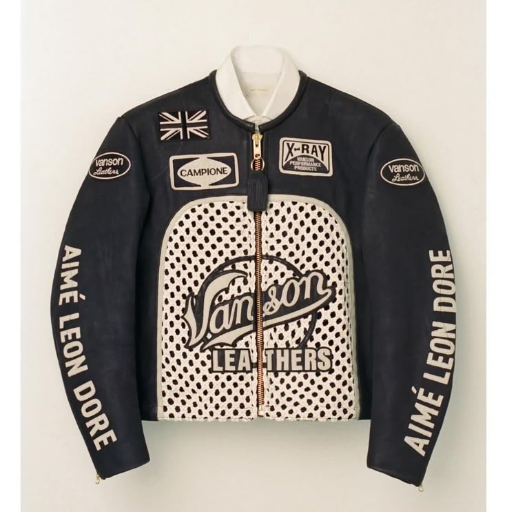 Vanson Leathers Aime Leon Dore Leather Jacket Black White