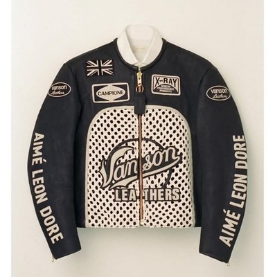 Vanson Leathers Aime Leon Dore Leather Jacket Black White