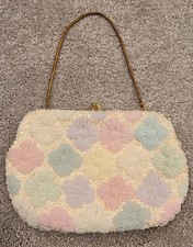 vintage purse Goldco Hong Kong Beaded floral gold chain small Clasp 50s 60s