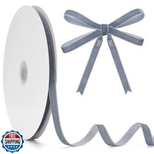 GHGMAO Dusty Blue Velvet Ribbon 3/8 Inch x 25 Yards, Vintage Blue