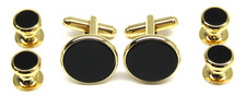 Gold Black Cufflinks Shirt Stud Set Round Bullet Back Men's Tuxedo Wedding Gift