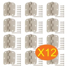 NEW Everbilt Squeak Free Door Hinges 3-1/2" x 5/8"Radius - Satin Nickel 12 PACK