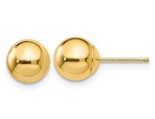 Gold Button Ball 7mm Stud Earrings in 14K Yellow Gold