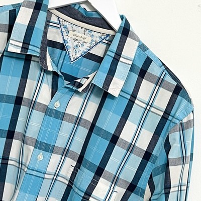 White Stuff Shirt Mens Large L Casual Blue White Plaid Long Sleeve