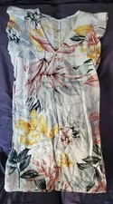 Tahari 100% Linen Tropical Palm Leaf Sleeveless Shift Dress Sz S Flutter Sleeves