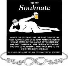 To My Soulmate Bracelet for Women, Funny Gifts for Girlfriend, Personalized Chri