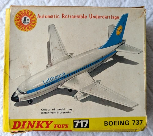 Vintage Dinky #717 Lufthansa Boeing 737 Small Airplane Original Box Paperwork 6"