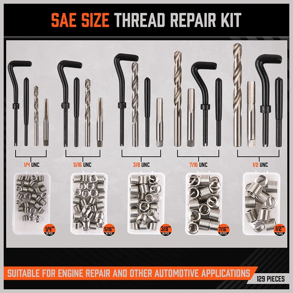 300PC Thread Repair Kit HSS Drill Helicoil Repair Kit SAE Metric Inch&MM W/Case - Image 4 of 4