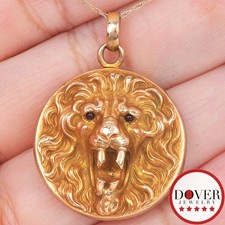 Estate Garnet 10K Yellow Gold Lion Head Locket Pendant 6.3 Grams NR