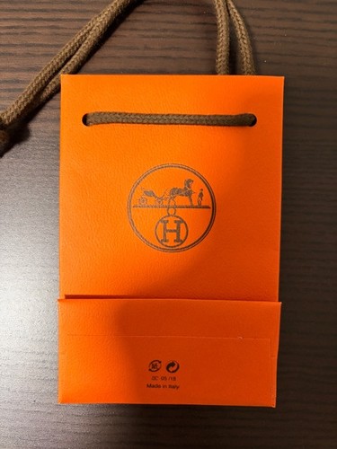 Hermes Paris Authentic Orange Logo Paper Shopping Bag Tote, 4x5.75x2"