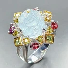 Gemstone ring Natural Aquamarine Ring 925 Sterling Silver Size 8 /R459552