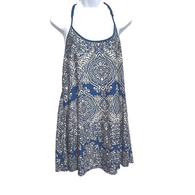 In Bloom Lace Back Babydoll Halter Tank L Blue Paisley Medallion Boho Festival