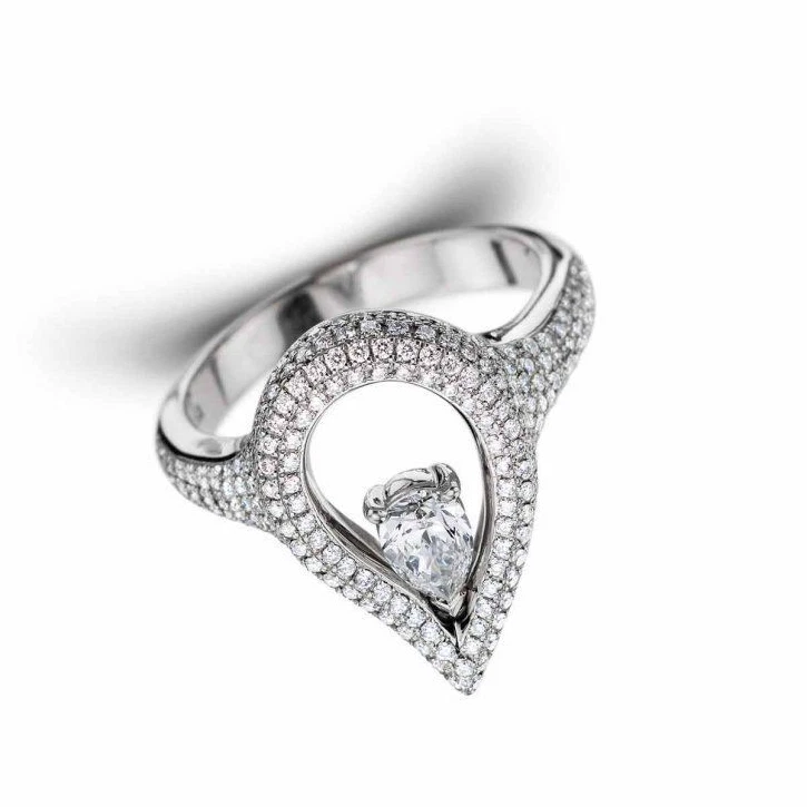 Anillo de compromiso para mujer Moissanite certificado corte pera de 3 quilates enchapado en oro blanco de 14 quilates Foto 3 de 4