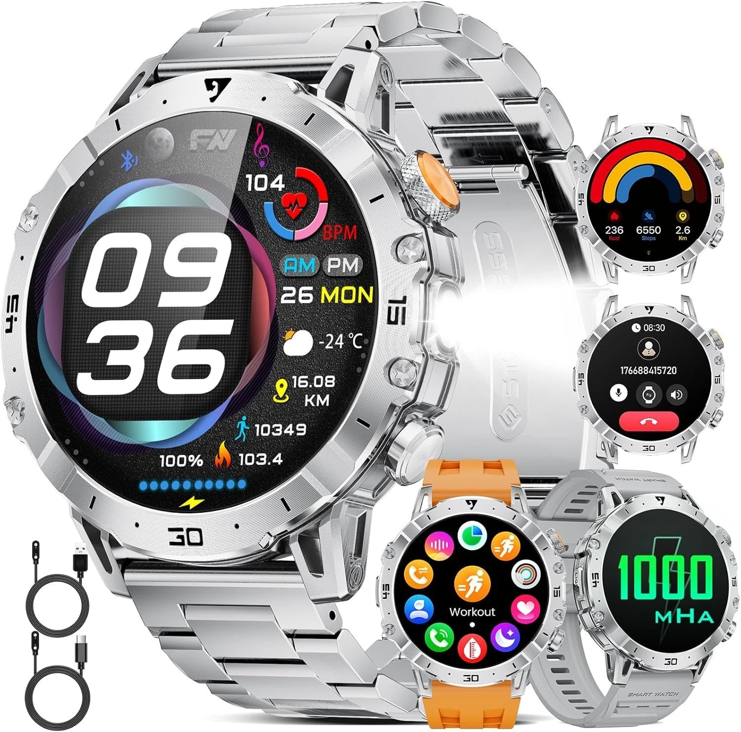 Smart Watch Men Men with Phone Function Wristwatch for iOS Android Outdoor
