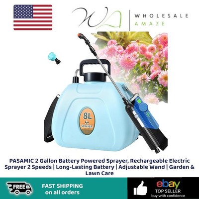 PASAMIC 2 Gallon Battery Powered Sprayer, Rechargeable Electric Sprayer 2 Speeds
