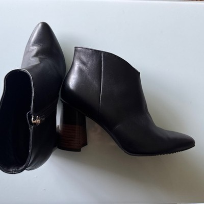Rylko Estima Leather Ankle Boots Wood Heel Made In Poland Size Eu 37 US 6.5