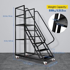 6 Step 1213lbs Rolling Platform Step Ladder Non-Slip Stair Safe Durable Steel