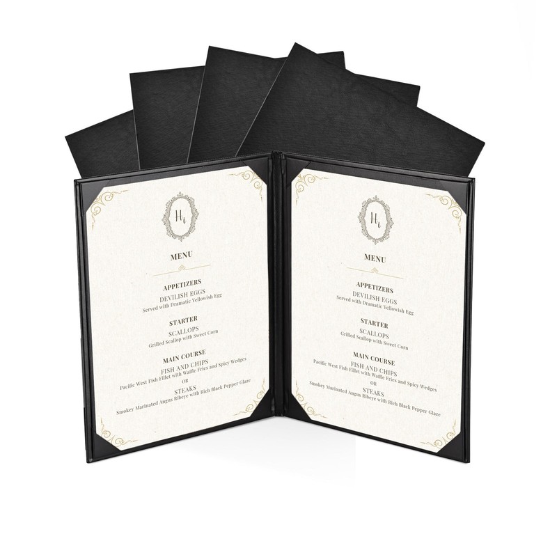 WeChef 5 Pack Menu Covers 8.5" x 11" 2 Views Faux Leather Cafe Restaurant Bars