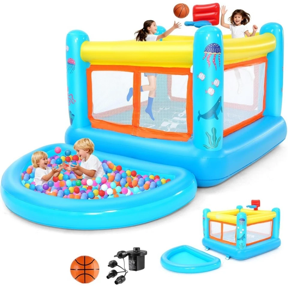 Aufblasbare Hüpfburg mit Luftpumpe Springburg Spielburg für Kinder 3 bis 6 Jahre - Bild 2 von 4