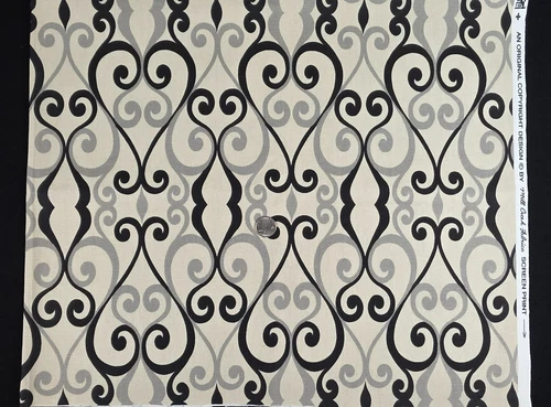 1 Yard Fabric Gray Black Swirls 44" Wide Vintage Cotton