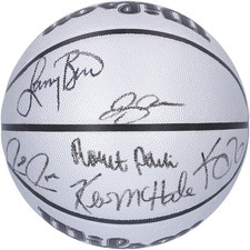 Celtics Legends Signed Wilson 75th Anniversary Platinum Ball with Six Signatures