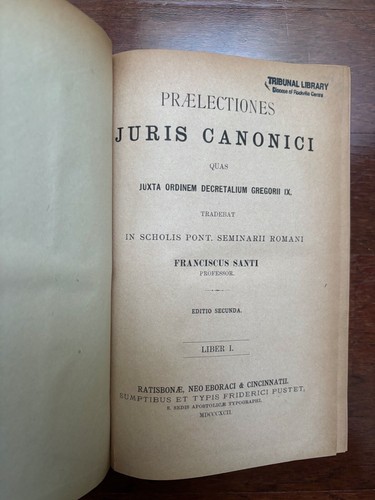 PRAELECTIONES JURIS CANONICI LIBER 1-5 in 2 VOLS. by SANTI 1892 In LATIN ANTIQUE - Picture 8 of 15