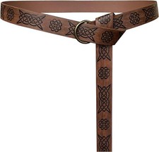 HiiFeuer Medieval Embossed PU Leather O-Ring Belt, Retro Dark Brown B