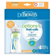 Dr. Brown's Natural Flow Options Baby Bottles wide neck 3 Pack 9 Oz level 1 New