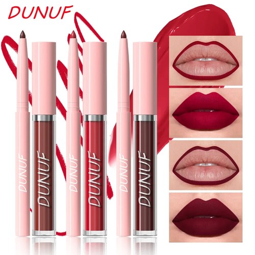 New 2 IN 1 Lip Liner Lip Gloss Set Women Matte Nude Lipliner Lipgloss Pen Pencil - Picture 2 of 22