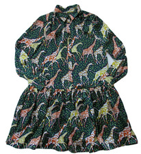 NWT J.Crew Shirtdress in Navy Saffron Giraffes Tiered Hem Fit Flare Dress XS