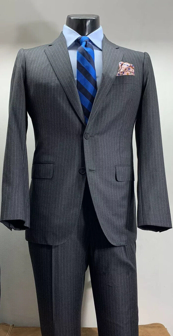 Bespoke Ying Tai Co Wool Gray Striped Suit 38 R W… - image 1