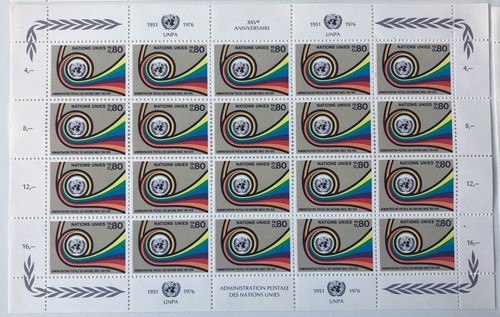 United Nations Geneva SC#61-2 • UNPA 25th Anniversary - MNH Full Pane of 20 - Picture 3 of 4
