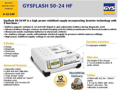 GYS FLASH 6 12 24V BATTERIETRÄGER LADEGERÄT HIGH POWER INVERTER TECHNOLOGIE