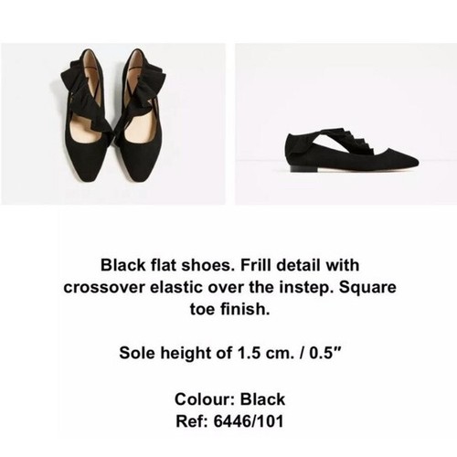 Zara Size 5 Black Frilled Suede Ballerina 6446/101 - Picture 6 of 7