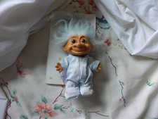 Vintage Russ Troll Doll, Light Blue Hair, Troll Doll Pajamas PJ's, 5" Nice Butt 