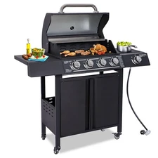 4-Burner Propane Gas Grill, 50,000 BTU Outdoor Cart BBQ Grill with Side Burner