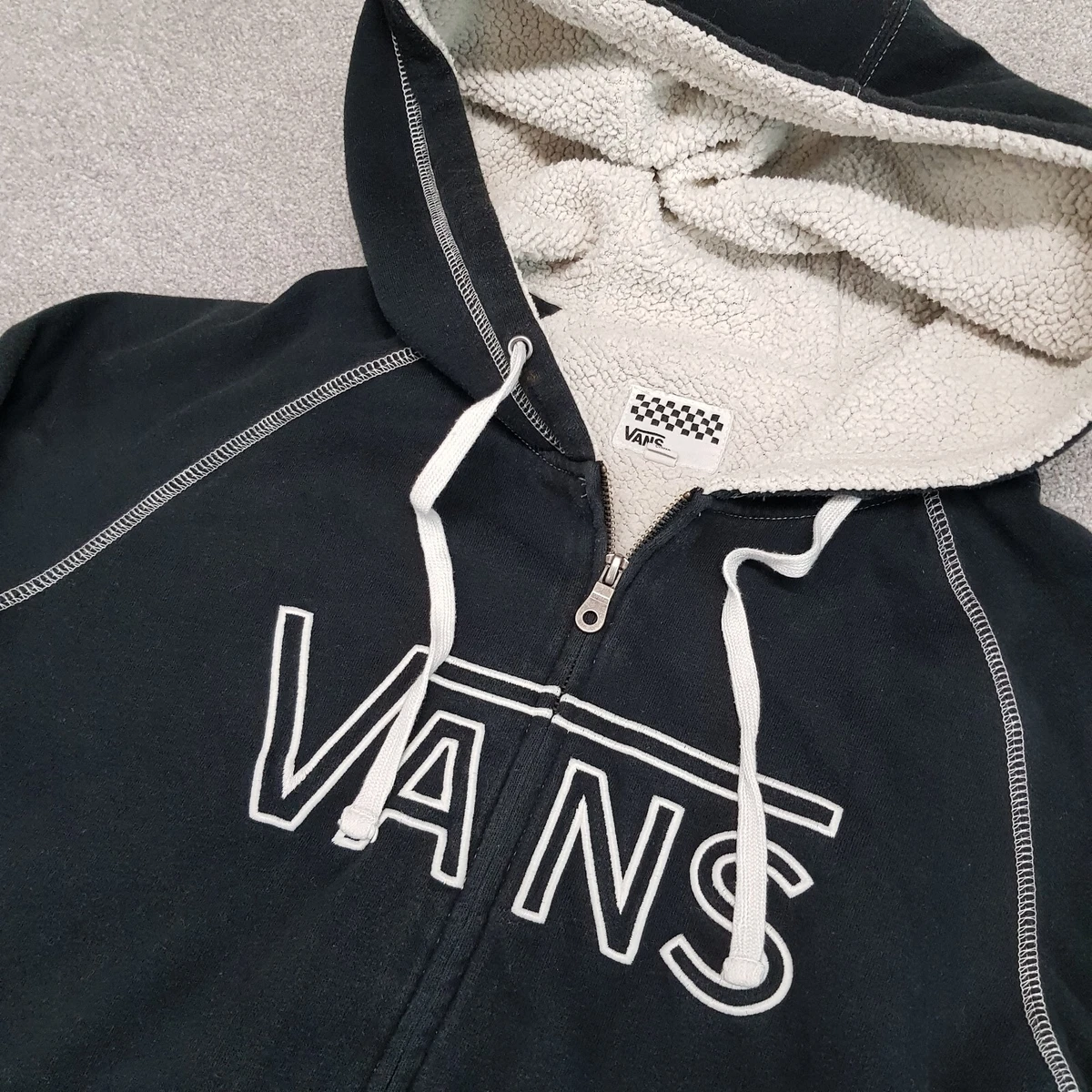 Vans Womens Hoodie Medium Black Fleece Lined Full Zip Sweatshirt Jumper Pockets
