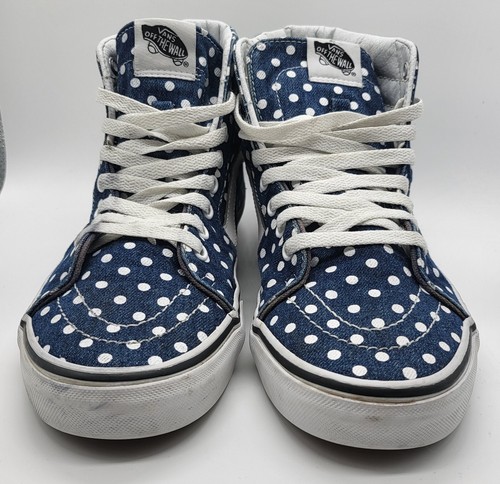 Vans SK8 Hi Top Skate Shoes, Blue Denim & White Polka Dots Mens 8/Womens 9.5 - Picture 3 of 6