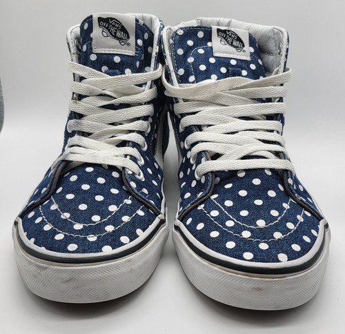 Vans SK8 Hi Top Skate Shoes, Blue Denim & White Polka Dots  - Afbeelding 1 van 6