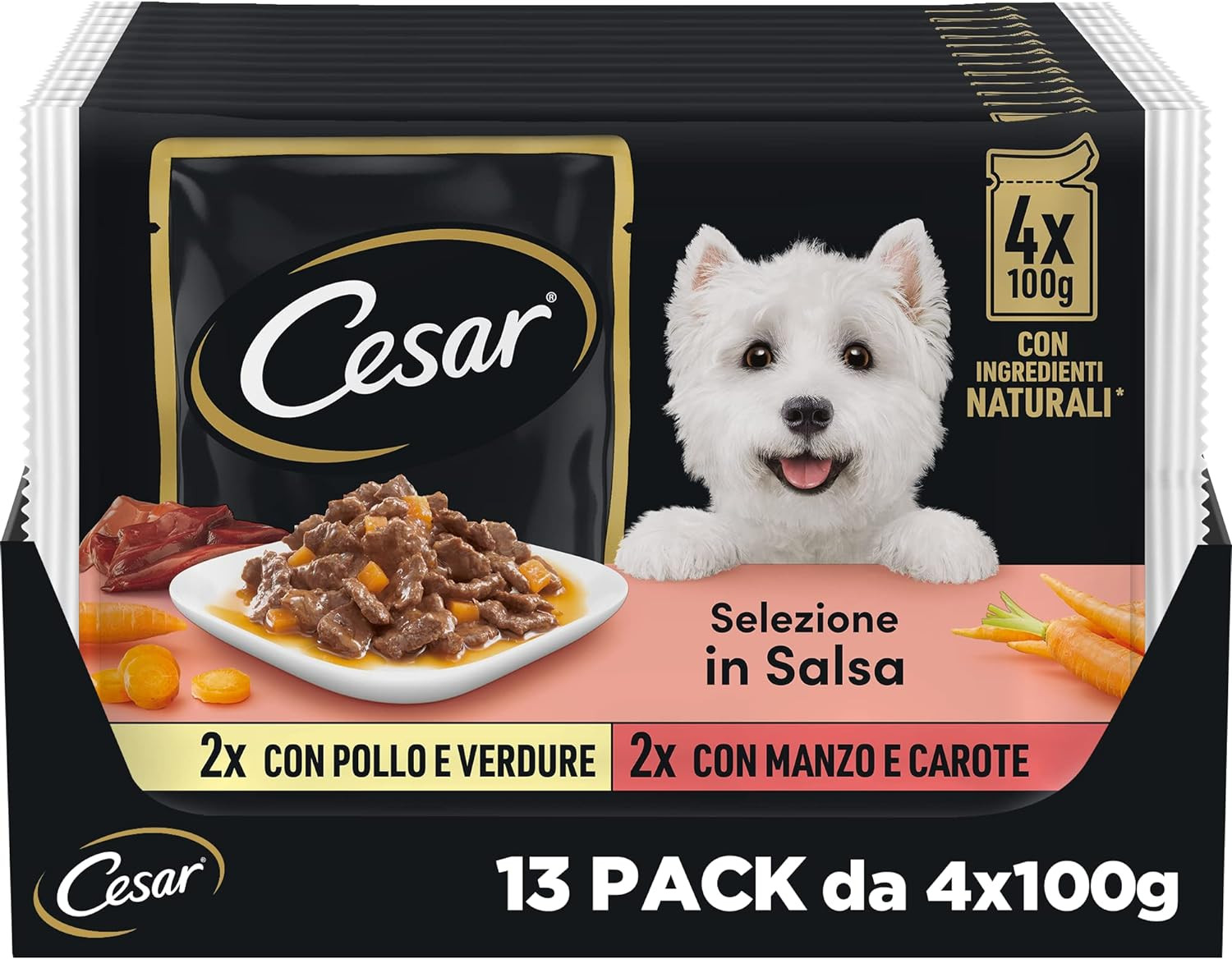 Le Delizie del Giorno Selezione in Salsa 4 x 100 g, Cibo per Cane, Confezione da