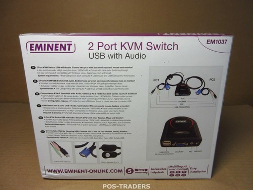 Eminent EM1037 KVM switch: 2 Port Switch With Audio USB 1920 x 1440 - NEW - Afbeelding 2 van 4