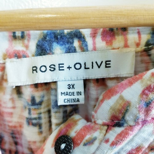 Rose & Olive Soft Multicolor Pink Ditsy Patterned Mid Button 3X Blouse Shirt - Picture 4 of 10