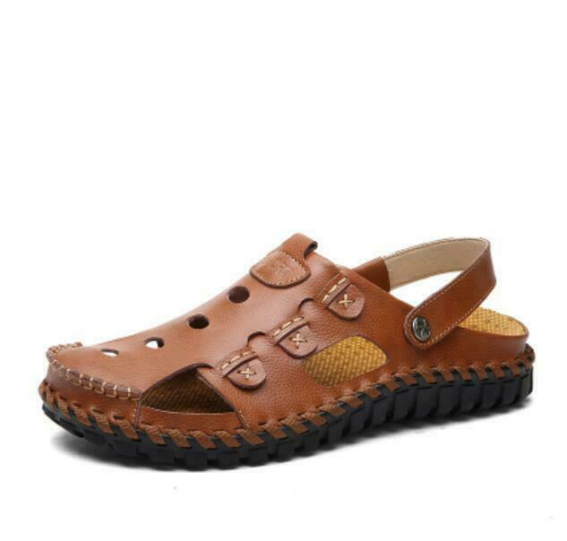 Mens Closed Toe Beach Slipper Shoes Faux Leather Sandals