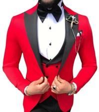 Red 5 Pieces Tuxedo Party Wedding Suit Men's Suit Fitted Slim Fit XS